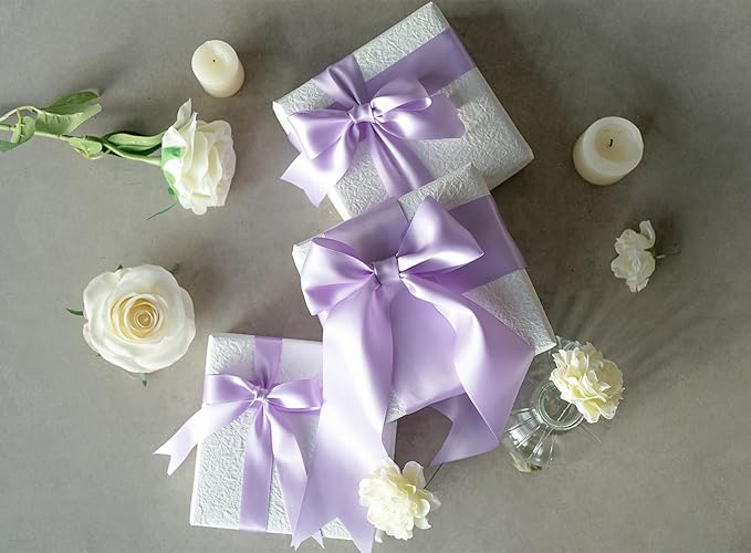 Lavender Satin Ribbon 2.5 Inch Double-Faced Ribbons 25 Yards for Gift Wrapping Crafts Flower Bouquet Wedding Paper Bows Invitations