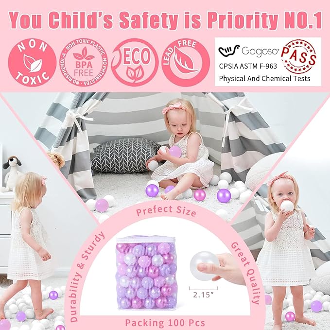 GOGOSO Ball Pits Balls for Toddlers Pack of 50 100 200 Plastics Shape Ball Non-Phthalate Non-BPA Non-Toxic 2.2-Inch Crush Proof Play Balls