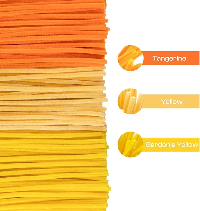 Caydo 300 Pieces Yellow Orange Pipe Cleaners, Thick Fluffy Chenille Stems, Pipe Cleaner Crafts for Arts & Crafts, Perfect for Making Animals, Flowers, and Festive Decorations