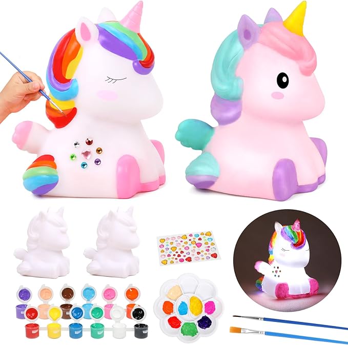 dededa 2Pcs Paint Your Own Unicorn Night Light Art Kit, Arts and Crafts for Kids Ages 4-8,Unicorn Toys Unicorns Gifts for Girls Ages 6-8 Painting Kit for Kids 4 5 6 7 8 9 10 11 12+