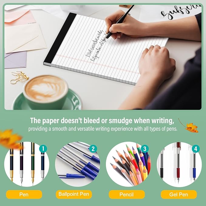 2 Pcs Legal Pads 8.5 x 11 Note Pads 8.5 x 11 Inch Notepad 60 Sheets Writing Pads Wide Ruled Lined Paper Pads White Paper Note Pads 8.5 x 11 with 30 Sheets Per Legal Pad for School, Office, Home