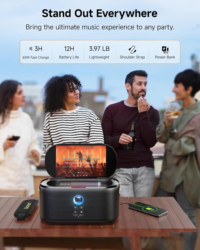 Karaoke Machine for Adults, with Lyrics Display, Karaoke System for YouTube, 280W Speaker, Autotune & EQ, Connect to TV, Portable PA System with 2 Wireless Microphones for Home Outdoor Party