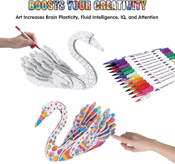 3D Coloring Puzzle Set, Arts and Crafts for Girls and Boys Age 6 7 8 9 10 11 12 Year Old, Fun Educational Painting Crafts Kit with Supplies for Kids, Birthday Toy Gift for Kids