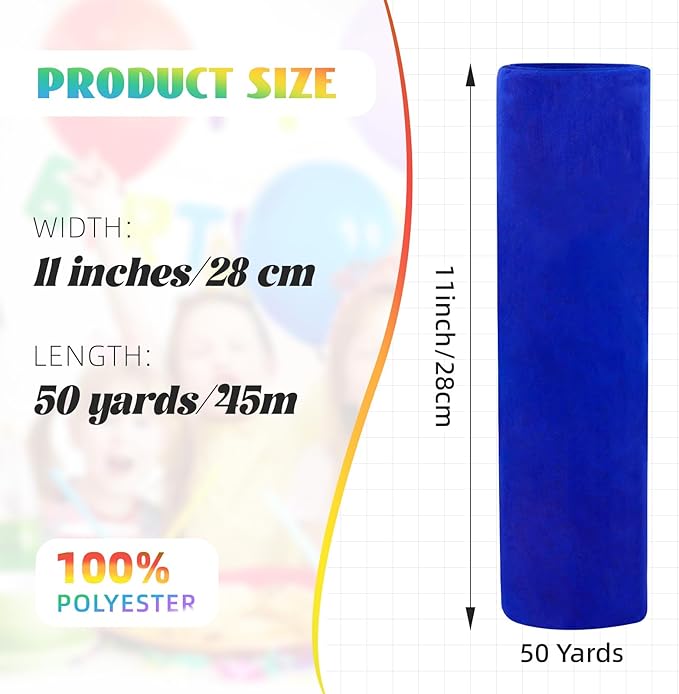 Crystal Organza Fabric Tulle 11 Inch by 50 Yards Sheer Tulle Rolls for DIY Craft Wedding Party Baby Shower Decor Gift Wrapping Party Supplies (Royal Blue)