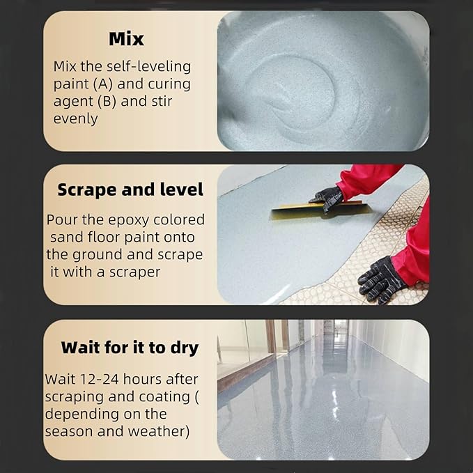Epoxy Colored Sand Floor Paint, Epoxy Floor Paint High Gloss Marble Effect Coating for Indoor and Outdoor, Wear-resistant and non-slip Self-leveling Coating Gray 105OZ(3KG)