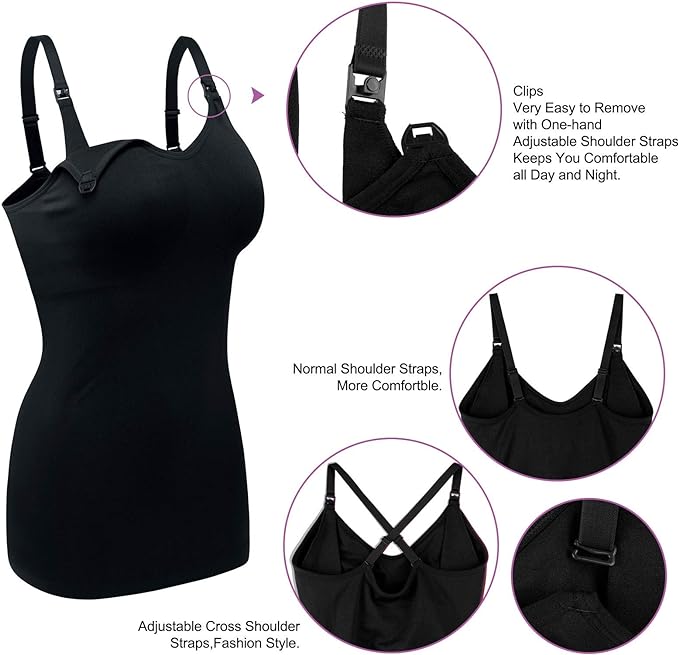 Womens Maternity Nursing Tank Cami for Breastfeeding with Adjustable Straps