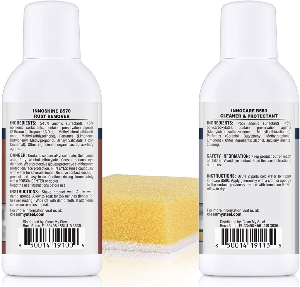 CLEAN MY STEEL – Stainless Steel Rust Stain Remover Kit with Protector – Fast Acting for Commercial Equipment Rust Cleaner for Appliances, Grills & More – Food-Safe Stainless Steel Cleaner (4 oz)
