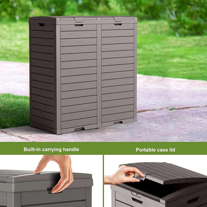 62 Gallon Outdoor Trash Can with Tiered Lid and Drip Tray,Waterproof Resin Waste Bin Indoor,Durable,Stylish,Lightweight Garbage Bin for Patio,Kitchen,Backyard and Office(Grey)
