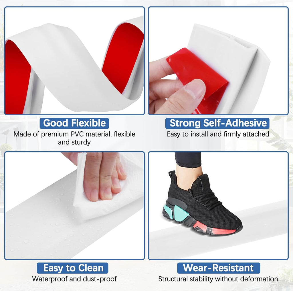 Vinyl Door Threshold Flooring Transition Strip Self Adhesive Carpet Edging Strip for Laminate Doorway Edge Threshold from 3/5" to 4/5" (White, 6.6 Ft)