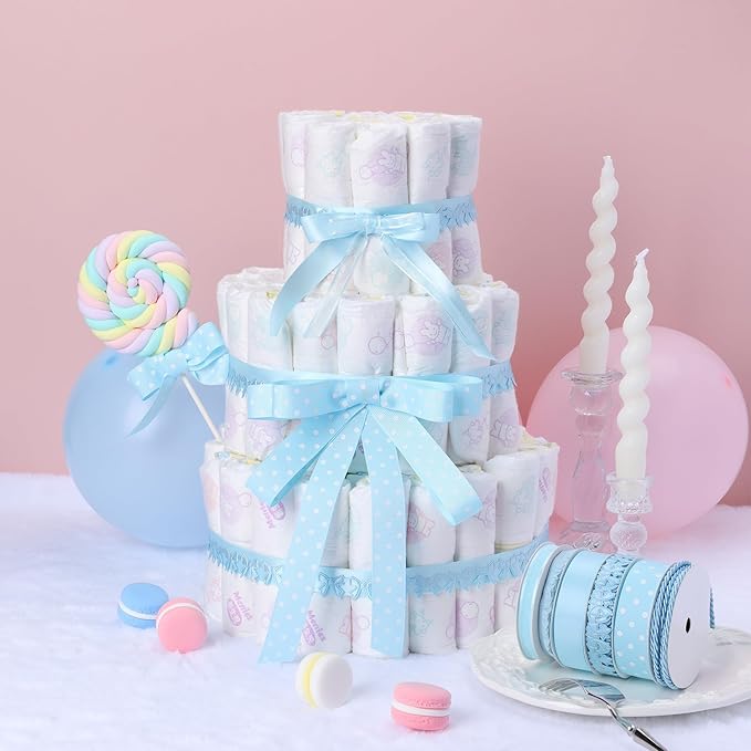 LaRibbons Light Blue Ribbons for Crafts 6 Rolls 28.5 Yards TTL Thin Ribbon for Baby Shower Sewing Gift Wrapping Home Decor