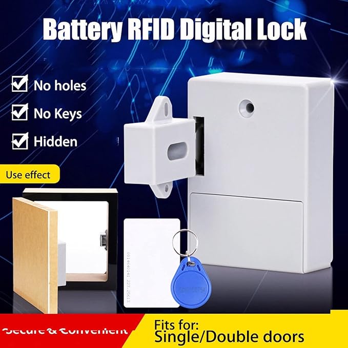 Battery IC Card Sensor Digital Cabinet Lock Drawer Lock File Cabinet Smart Lock DIY Keyless Cabinet Drawer Lock Without Perforate Hole for Drawers, Cabinet, Doors, Wardrobe