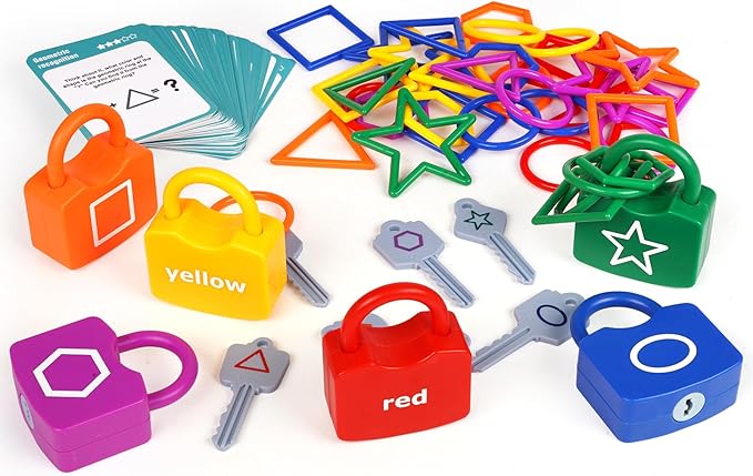 Shape Sorting Matching Learning Locks Toys, Toddler Montessori Educational Toy Geometric Shape Matching Recognition Color Sorting Toy Set, Preschool Locks and Keys Learning Game (Shape Matching)