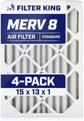 Filter King 15x13x1 Air Filter | 4-PACK | MERV 8 HVAC Pleated A/C Furnace Filters | MADE IN USA | Actual Size: 15 x 13 x .75"