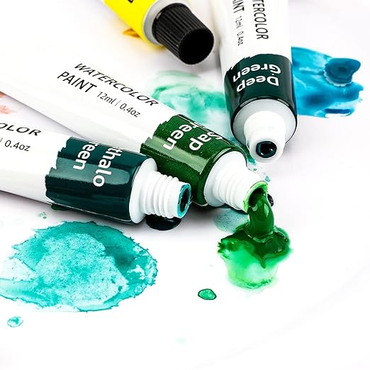 Amazon Basics Vibrant Watercolor Paint Set Tubes, 24 Colors, Assorted Colors