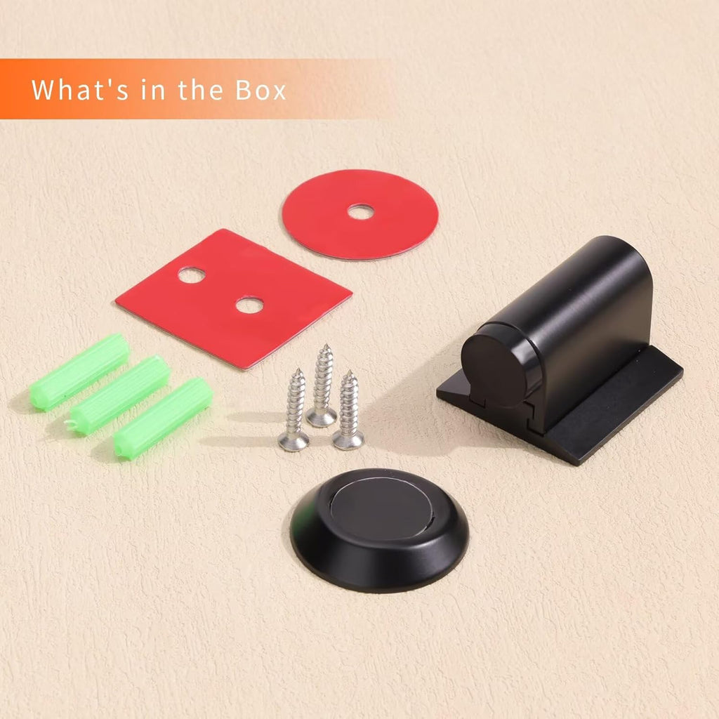 Bak Bo Magnetic Door Stoppers 2 Pack Bottom of Door Holder Keep Door Open No Drilling Magnet Floor Door Stop with Screws and Adhesive Matte Black DS268MB-2