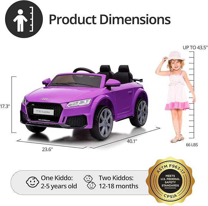 Electric Car for Kids, Licensed Audi 6V Kids Ride on Car Toy for Toddlers with Remote, Bluetooth - Purple
