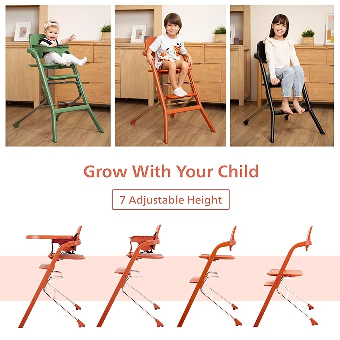 Unilove Grow with Me 2-in-1 Baby High Chair – Adjustable Toddler Chair with Baby Set, Removable Harness, One-Hand Seat & Footrest Adjustment, for Ages 6-60 Months - Pumkin Orange
