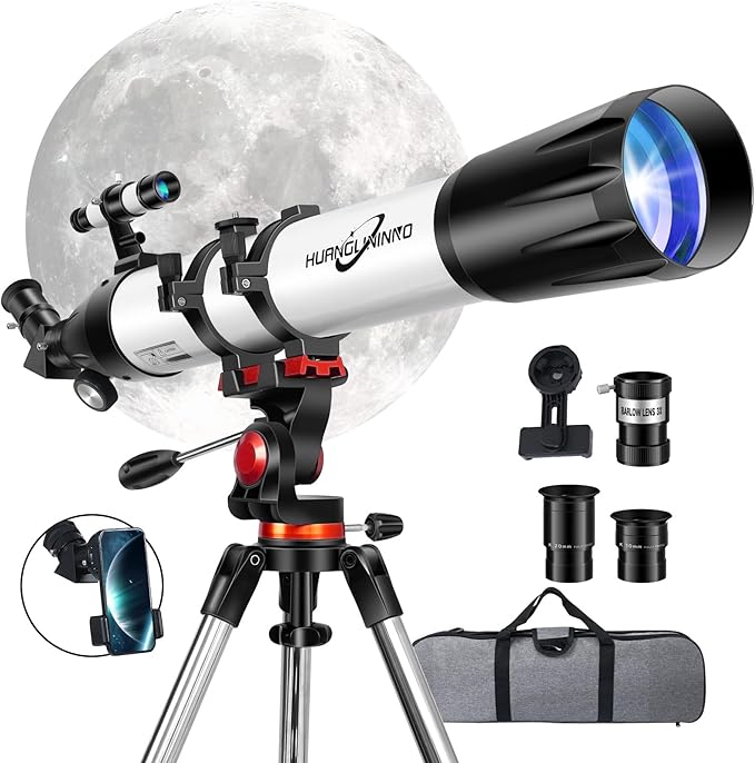 PISEZ Telescope for Adults High Powered ，90mm Aperture 800mm （35X-210X Professional Refractor Travel Astronomical Telescope for Kids & Beginners with Carry Bag, Phone Adapter