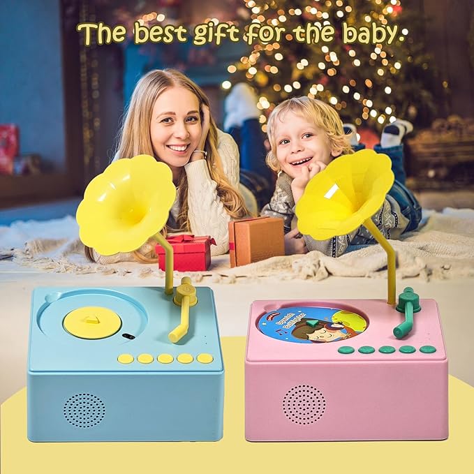 Kids Gramophone with 96 Learning Cards, Toddler Gramophone Music Toy, Kid Phonograph Toddler Record Player, Kid Gramophones, Children's Phonograph Story Music Player Gift Boys Girls (Pink)