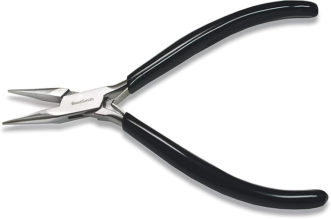 The Beadsmith Chain Nose Pliers – Serrated – Extra Fine Tips – 4.5 inches (114mm) – PVC Grip Handle with Double Leaf Springs – Jewelry Making Tool for Creating Bracelets, Earrings and Necklaces