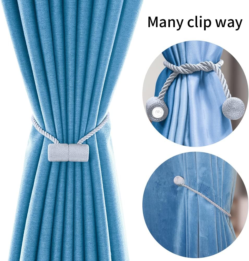 18 Inch Strong Magnetic Curtain Tiebacks, Curtain Holdbacks Modern Upgrade Strong 2021 New Twisted Style Decorative Drapery Rope Tie Backs(2 Pack Silver Grey)
