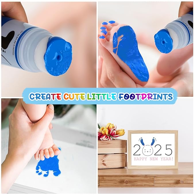 75ml Blue Baby Hand and Footprint Ink Kit, Baby Handprint Footprint Paint for Newborn Keepsake, Dog Cat Paw Print Kit, Washable, Non Toxic Acid-Free, Safe Gentle for Ideal New Mom Gifts