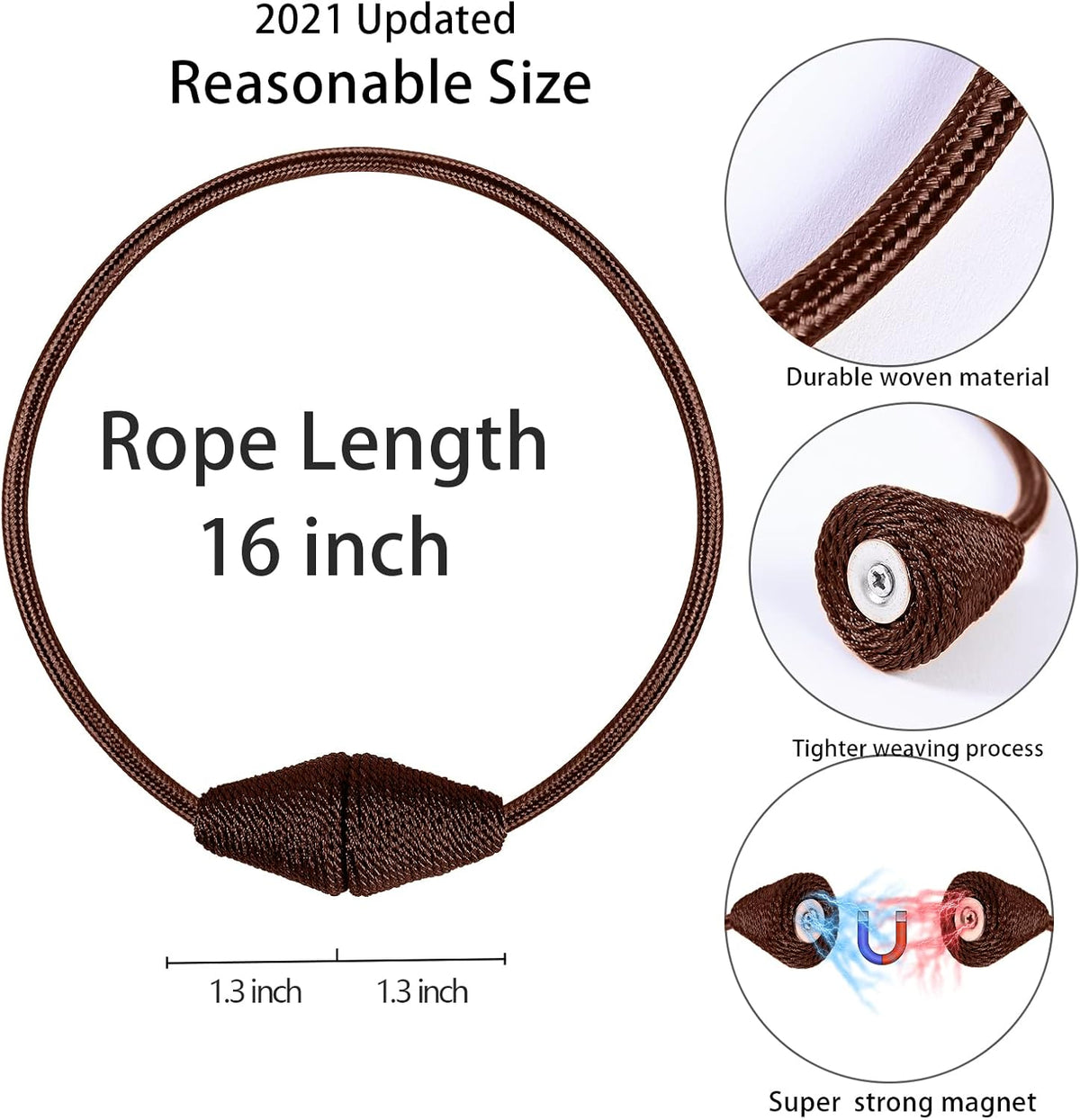 2 PCS Magnetic Curtain Tiebacks, European Style Convenient Drape Tie Backs Holdbacks for Thin or Thick Home & Office Window Draperies, No Tools Required (Dark Coffee)