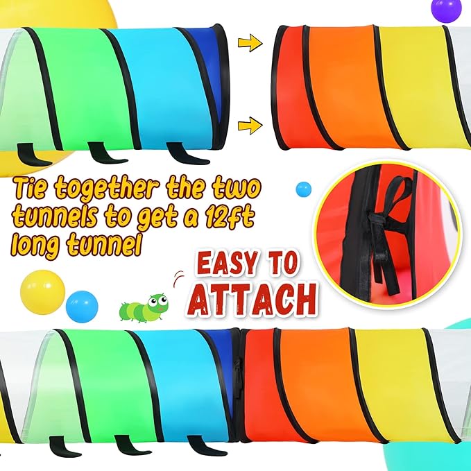 Moncoland Kids Play Tunnel Tent for Toddlers, Pack of 2 Colorful Pop Up Crawl Tunnel Toy Baby or Pet, Collapsible Gift Boy and Girl Tunnel Indoor Outdoor Game
