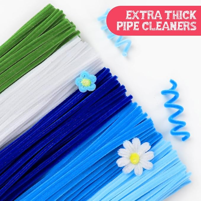 IOOLEEM Pipe Cleaners, 480pcs Blue, Flower Making Kit, Arts and Craft Supplies, Ideas for Art Project Activity.