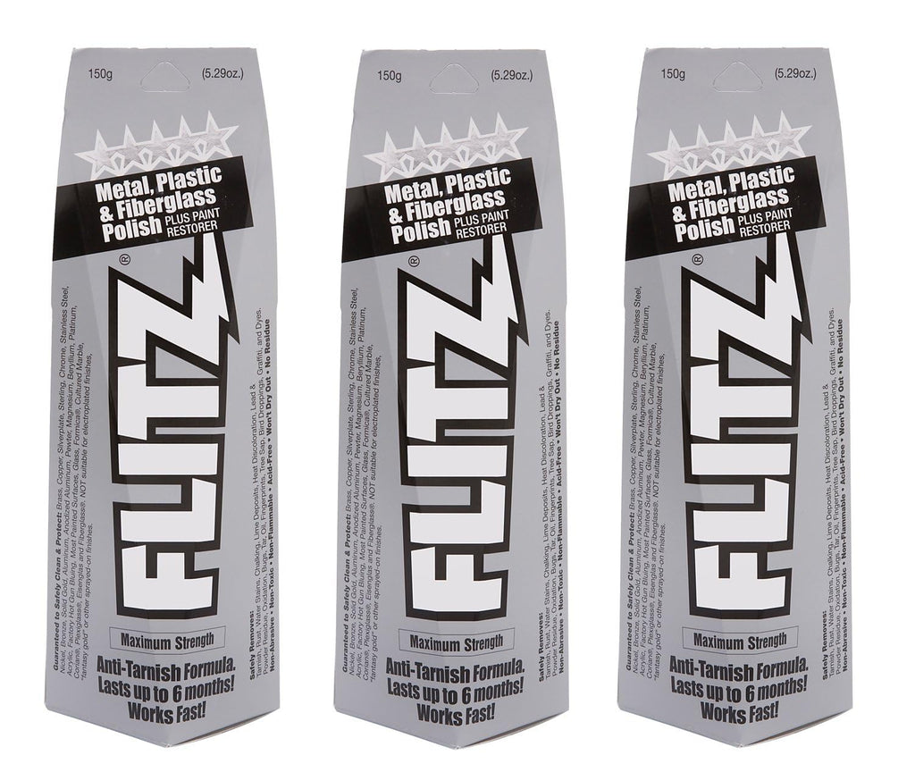 Flitz Multi-Purpose Metal Polish Paste - 5.29oz Tube of USA-Made Chrome Polish - Works on Stainless Steel, Aluminum, Plastic, Jewelry and Cars - Non-Abrasive Cleaner & Rust Remover (3 Pack)