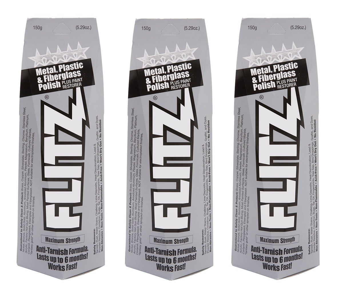 Flitz Multi-Purpose Metal Polish Paste - 5.29oz Tube of USA-Made Chrome Polish - Works on Stainless Steel, Aluminum, Plastic, Jewelry and Cars - Non-Abrasive Cleaner & Rust Remover (3 Pack)