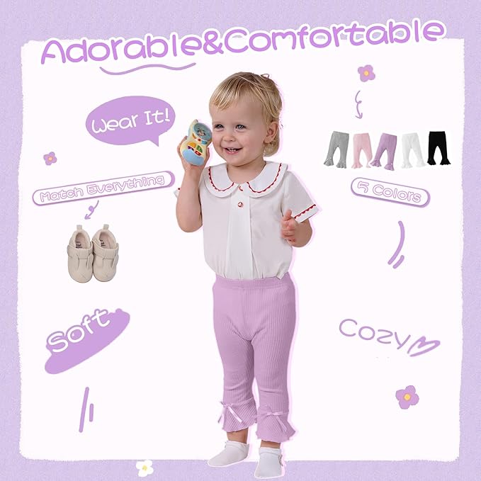 Newborn Toddler Baby Girl Pants Leggings Ribbed Straight Flare Infant Girl Pants Leggings Bell Bottoms 5 Packs