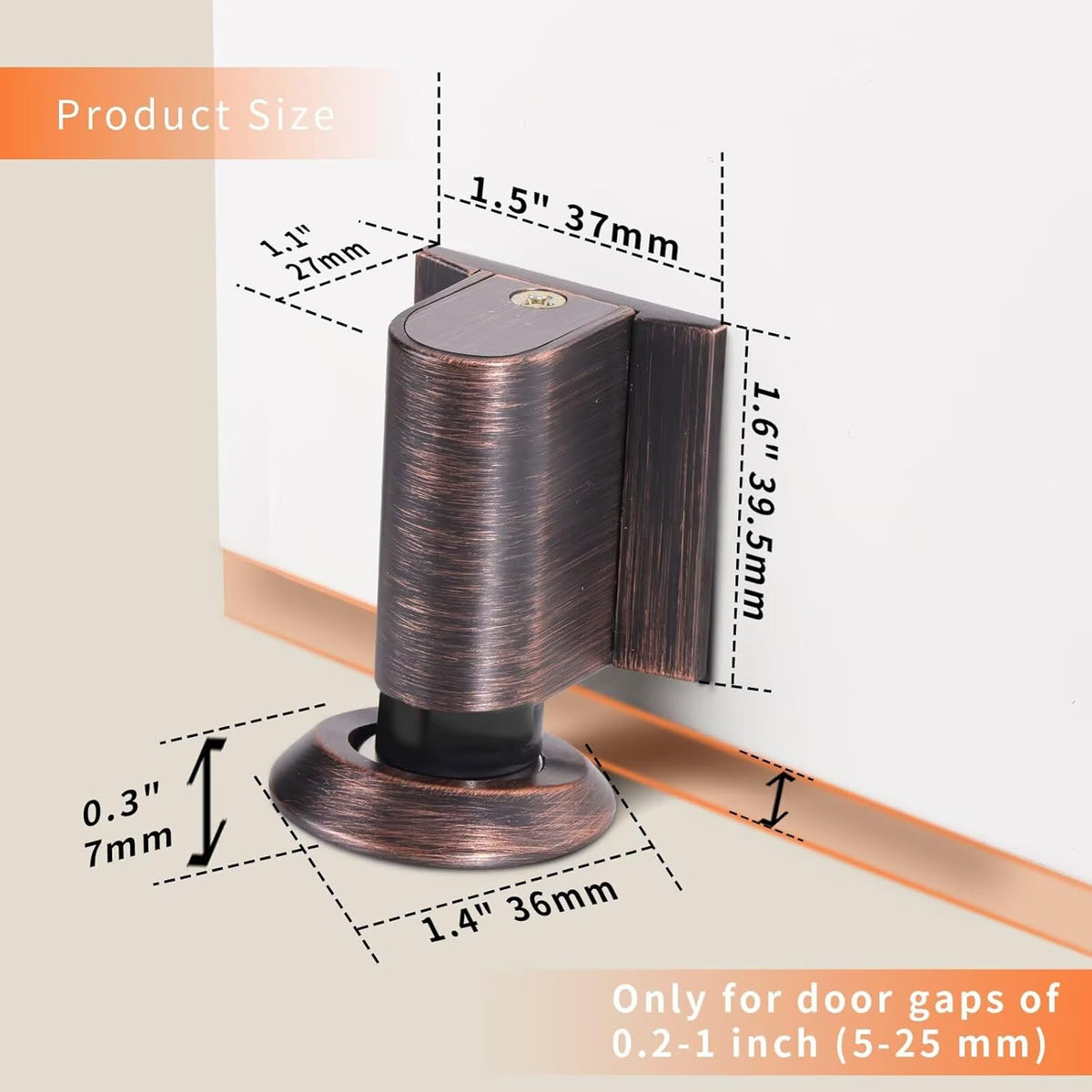 Bak Bo Magnetic Door Stoppers 2 Pack Bottom of Door Holder Keep Door Open No Drilling Magnet Floor Door Stop with Screws and Adhesive Oil Rubbed Bronze DS268ORB-2