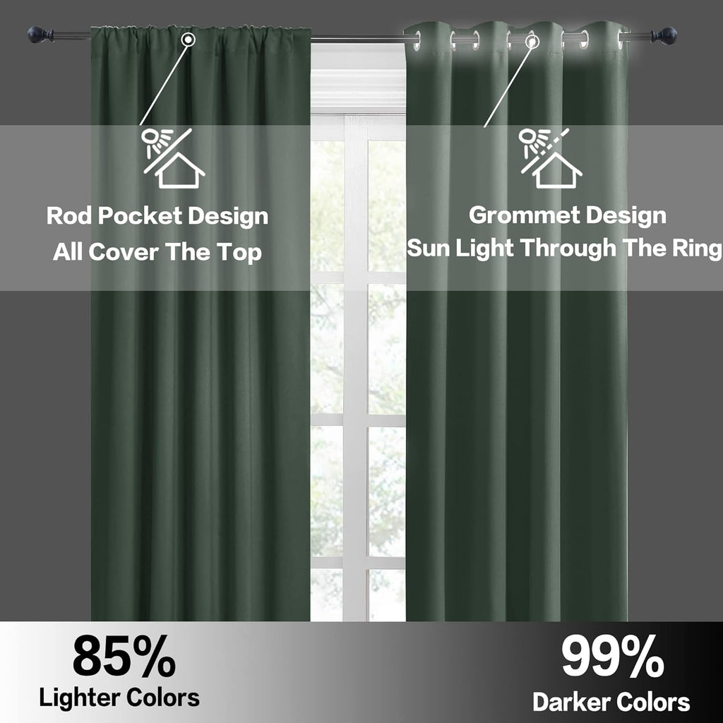 RYB HOME RV Camper Door Window Curtains -Blackout Privacy Curtains & Drapes for Bathroom Bedroom Kitchen Portable Travel Trailer Small Window Decor, W 34 x L 24, Dark Green, 2 Panels