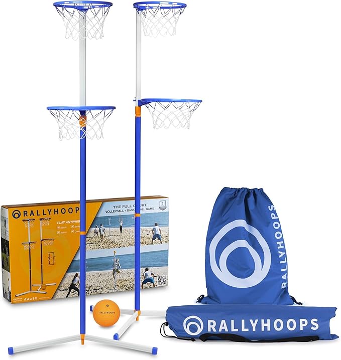 7 FT - World’s First Sports Game to Mash Volleyball & Basketball - Setup in Seconds - Quick & Easy to Learn Full Court Volleyball & Basketball Game - Fun to Play - for All Ages