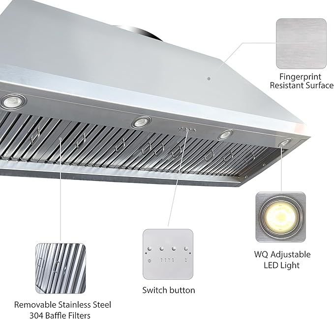 CT Copper Tailor Sloped Copper Vent Hood Wall Mount,60'' W,30''H,1260 CFM Exhaust Fan,Stainless Steel Vent,LED Light,Dishwasher-Safe Baffle Filters,VH8TR1