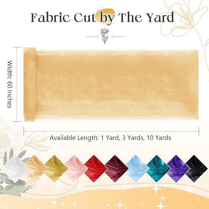 P Pothuiny Sheer Organza Fabric by The Yard, 3 Yards x 60 Inch Wide Bridal Champagne Organza Tulle Fabric Roll Shiny Gauze Fashion Dress Sewing Craft for Wedding Party Decorations Backdrop