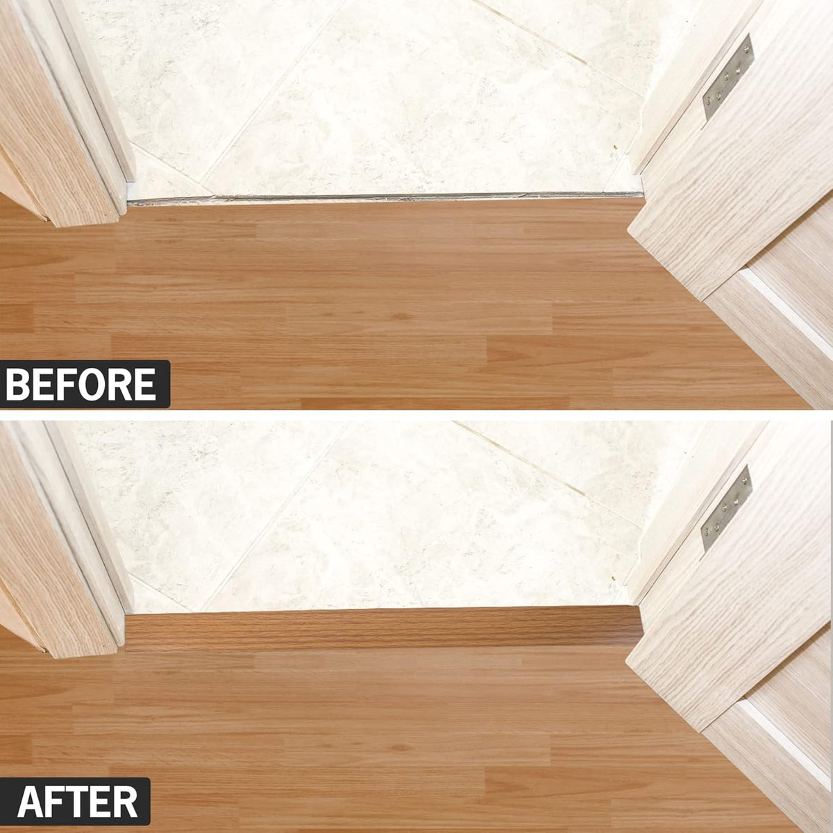 16.4Ft Floor Transition Strip Self Adhesive Vinyl Cover Floor Strip Flat Divider Transition Strip Wood Grain Design for Laminate Floor Gaps and Doorway Transitions (16.4Ft x 2 Inch, Light Brown)