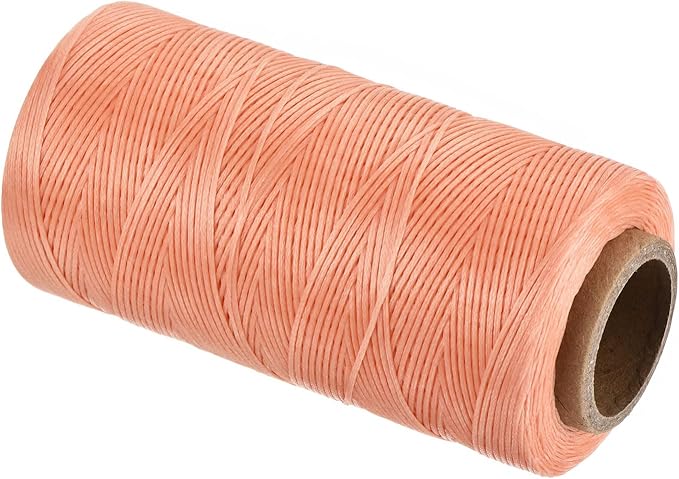 MECCANIXITY Waxed Thread,284 Yard 0.8mm 150D Flat Wax Thread Polyester Waxed String for Leather Sewing Hand Weaving Book Binding Home Decoration,Light Pink