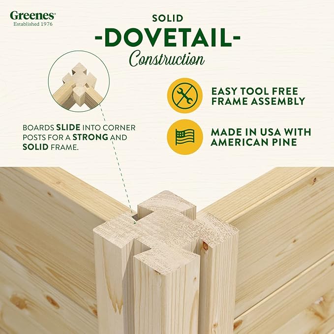 Greenes Fence Original Pine Raised Garden Bed, 2' x 8' x 7" - Made in USA with American Pine