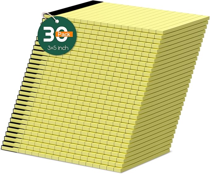 Small Note Pads 3x5 Notepad, 30 Pack 3x5 Yellow Notepads College Ruled Small Scratch Memo Pads, Perforated 3 x 5'' Small Writing Note Pad of Paper, Pocket Size Lined Pads Narrow Ruled Small Notebook