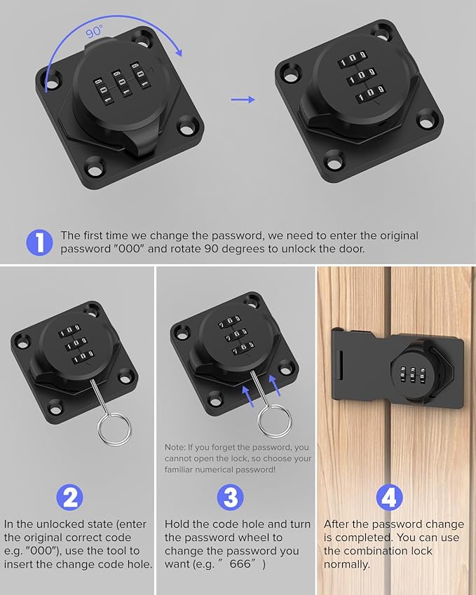 3.5Inch Mechanical Password Rotary Hasp Latch Locks, 3-Digit Cabinet Combination Lock for Small Doors, Cabinets, Barn Door, Closet, Kitchen Drawers, Cupboard (Black -1pc)