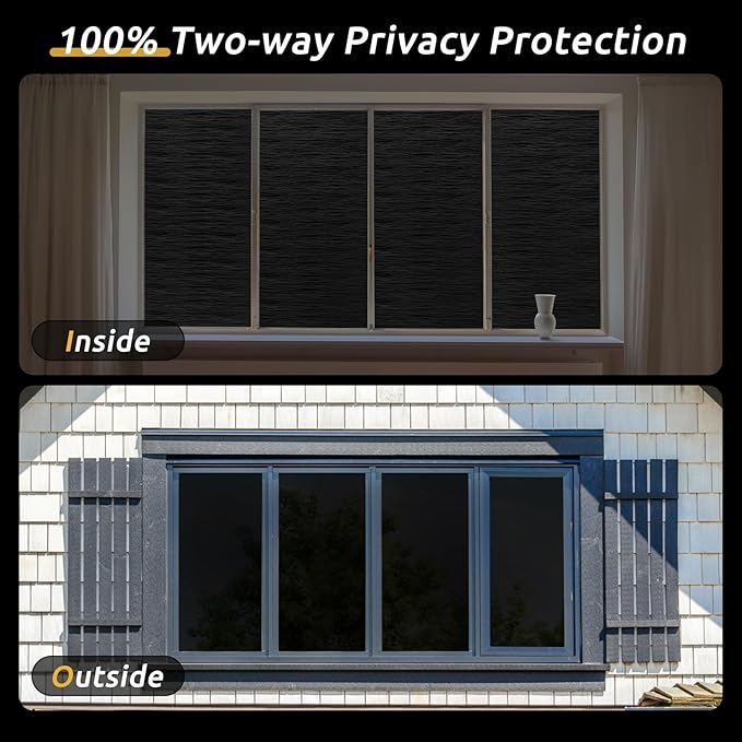 rabbitgoo Blackout Window Film, Sun Light Blocking Window Black Out Cover for UV Reduction, Removable Tint Room Darken Heat Control Frosted Glass Sticker for Home, Black, 23.6 x 78.7 Inches