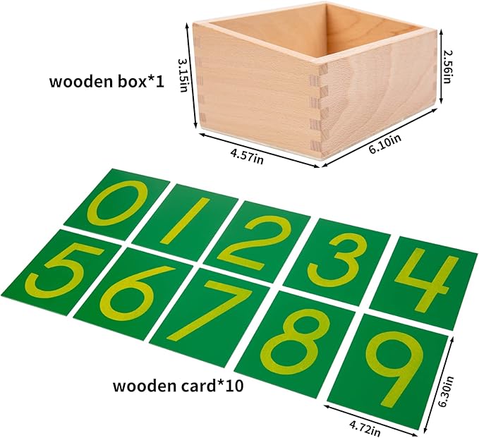 Adena Montessori Wooden Math Counting,Sandpaper Numbers with Box for Toddlers Kids,Early Development Math Material for Preschool Learning Education Toys,Sensory 0-9 Cards Montessori Flash Cards