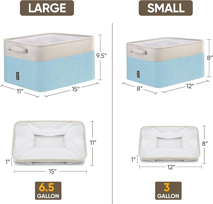 BALEINE 1 Pack Fabric Storage Bins for Shelves, Linen Storage Baskets for Organizing, Decorative Closet Bins for Clothes, Home (Skyblue, 15''x11''x9.5'')