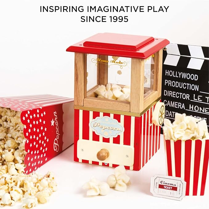 Le Toy Van - Wooden Honeybake Retro Popcorn Machine | Cinema, Kitchen Or Movies Pretend Play | Movie Night Role Kids Play Toy