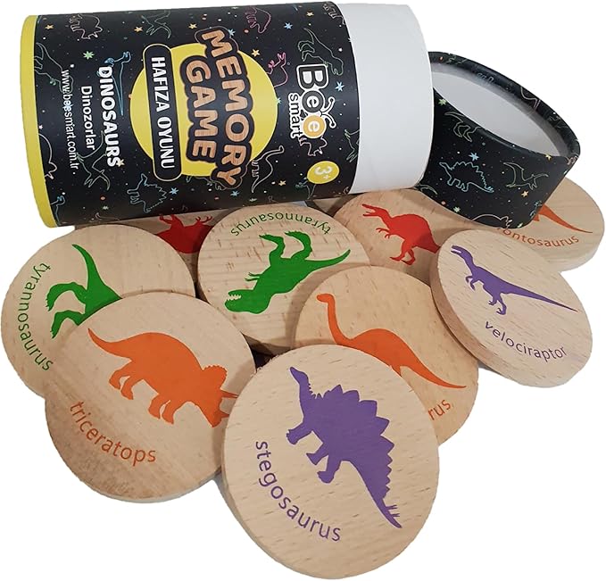 bee smart Wooden Memory Game - Matching Memory Game for Kids 3 and Up, 16Pcs | Educational Toy for Preschool Toddlers Board Games (Dinosaurs)