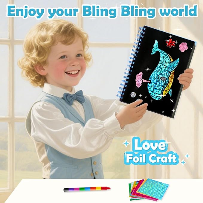 FUNNYB&G Foil Art Craft Activity for Kids - Gift for Girls Boys Crafts for Kids Fun Art Supplies DIY Creative Travel Toy, Birthday Gift Party Favor Toys for Girls Boys 4 5 6 7 8 9 Years Old(Ocean)