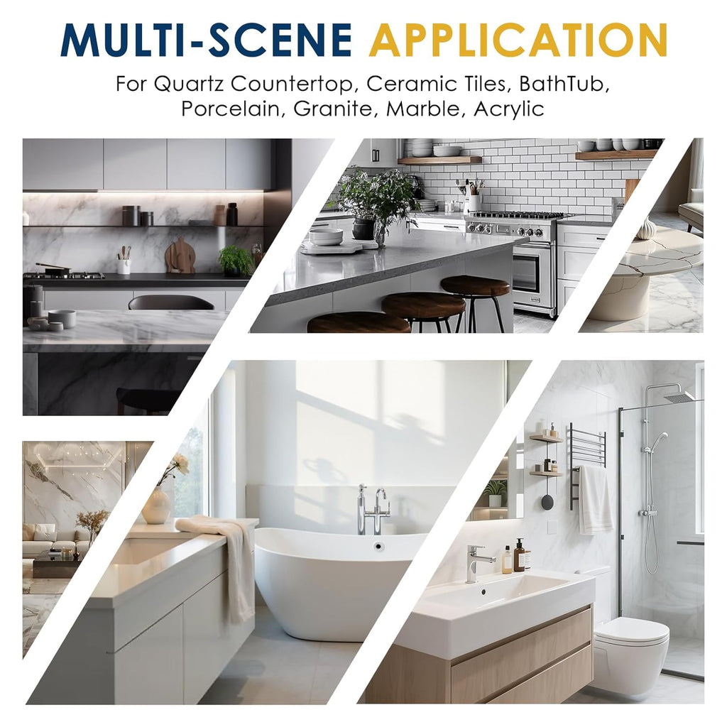 Quartz Countertop Repair Kit, Granite & Marble Repair Kit with 4*15g Filler(White,Beige, Gray,Clear), 30s Fast Repair Chip, Hole, Scratch, Crack on Fiberglass, Porcelain, Ceramic Tile, Bath Tub, Sink