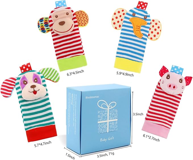 BLOOBLOOMAX Sock rattles for Babies 0-24 Months Baby Animal Foot Finder Educational Toys